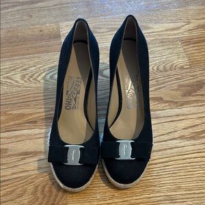 Salvatore Ferragamo Black Espadrille Wedges